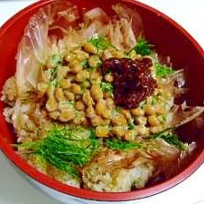 抗酸化作用！糸のりと納豆の乗っけ丼　八丁味噌添え　